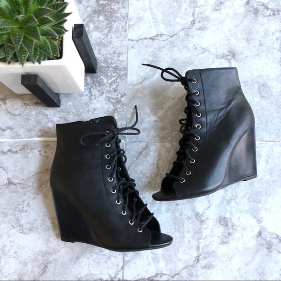 Forever 21 Shoes - Forever 21 • Black Lace Up Wedge Heel Booties